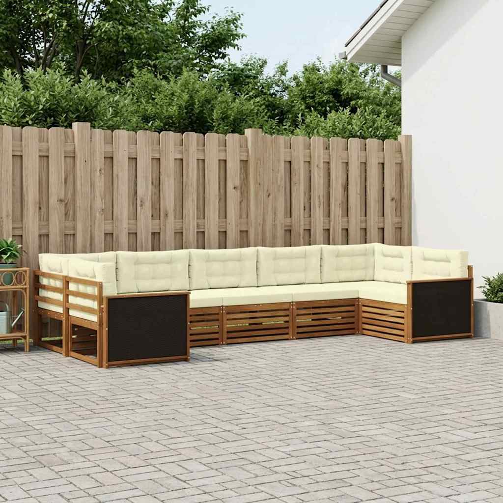 Outdoor-Sofagarnitur 7 stk. Natur und Creme Massivholz Akazie