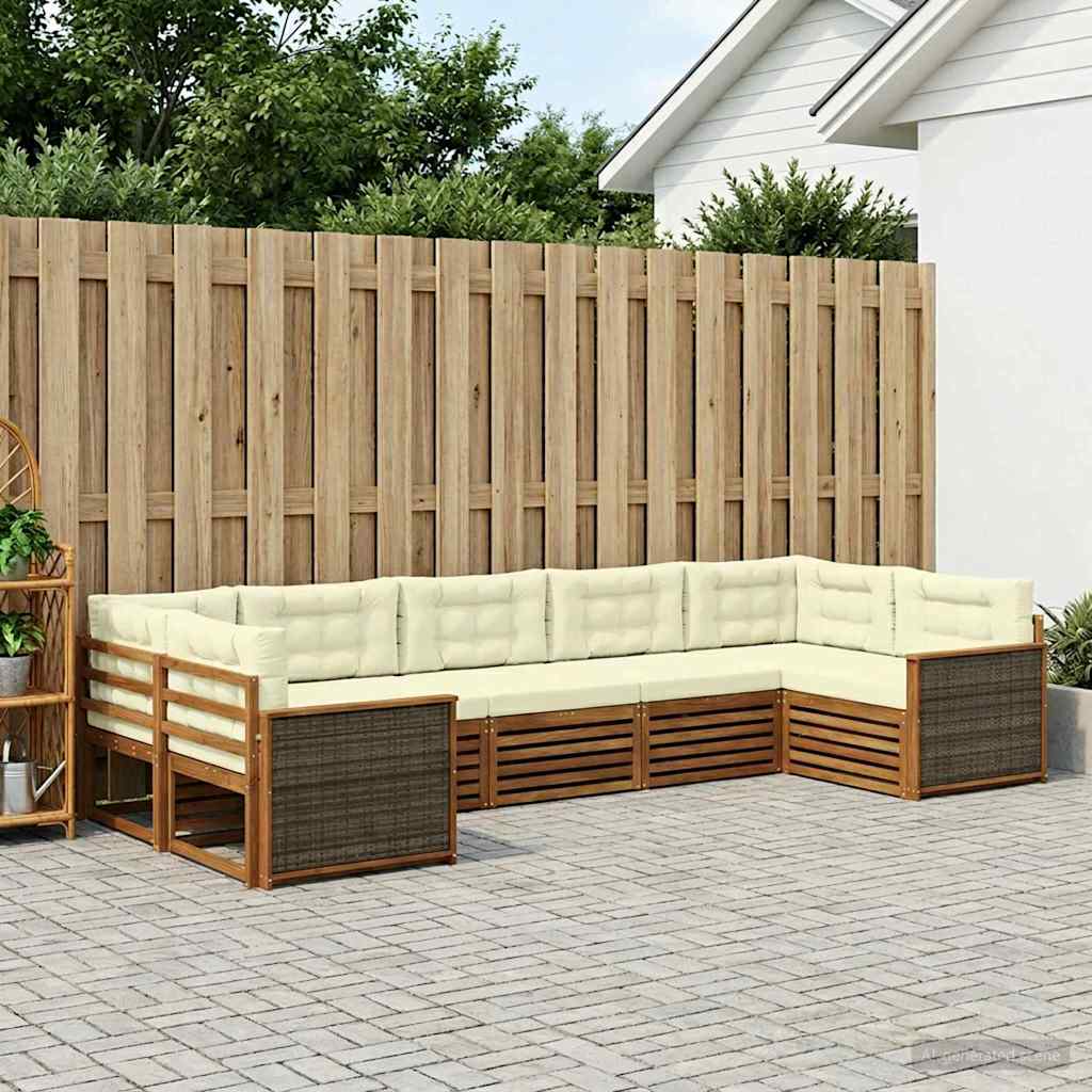 Outdoor-Sofagarnitur 7 stk. Natur und Creme Massivholz Akazie