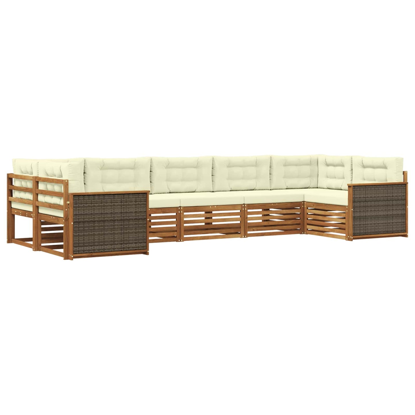Outdoor-Sofagarnitur 7 stk. Natur und Creme Massivholz Akazie