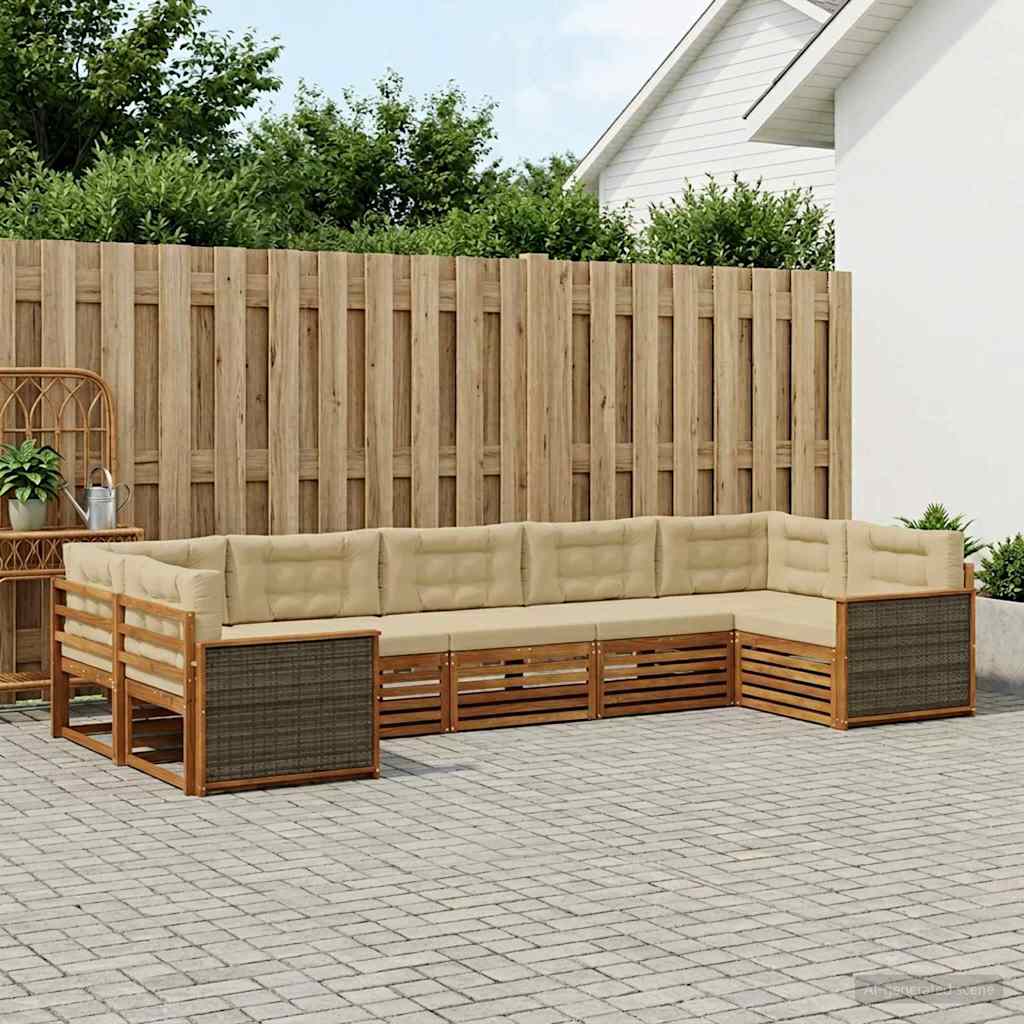 Outdoor-Sofagarnitur mit Kissen 7 pcs Natur und Beige