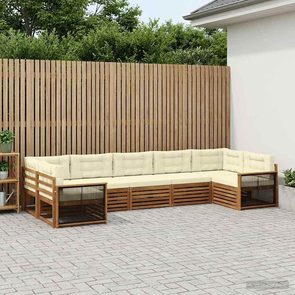 Outdoor-Sofagarnitur mit Kissen 7 pcs Natur und Creme