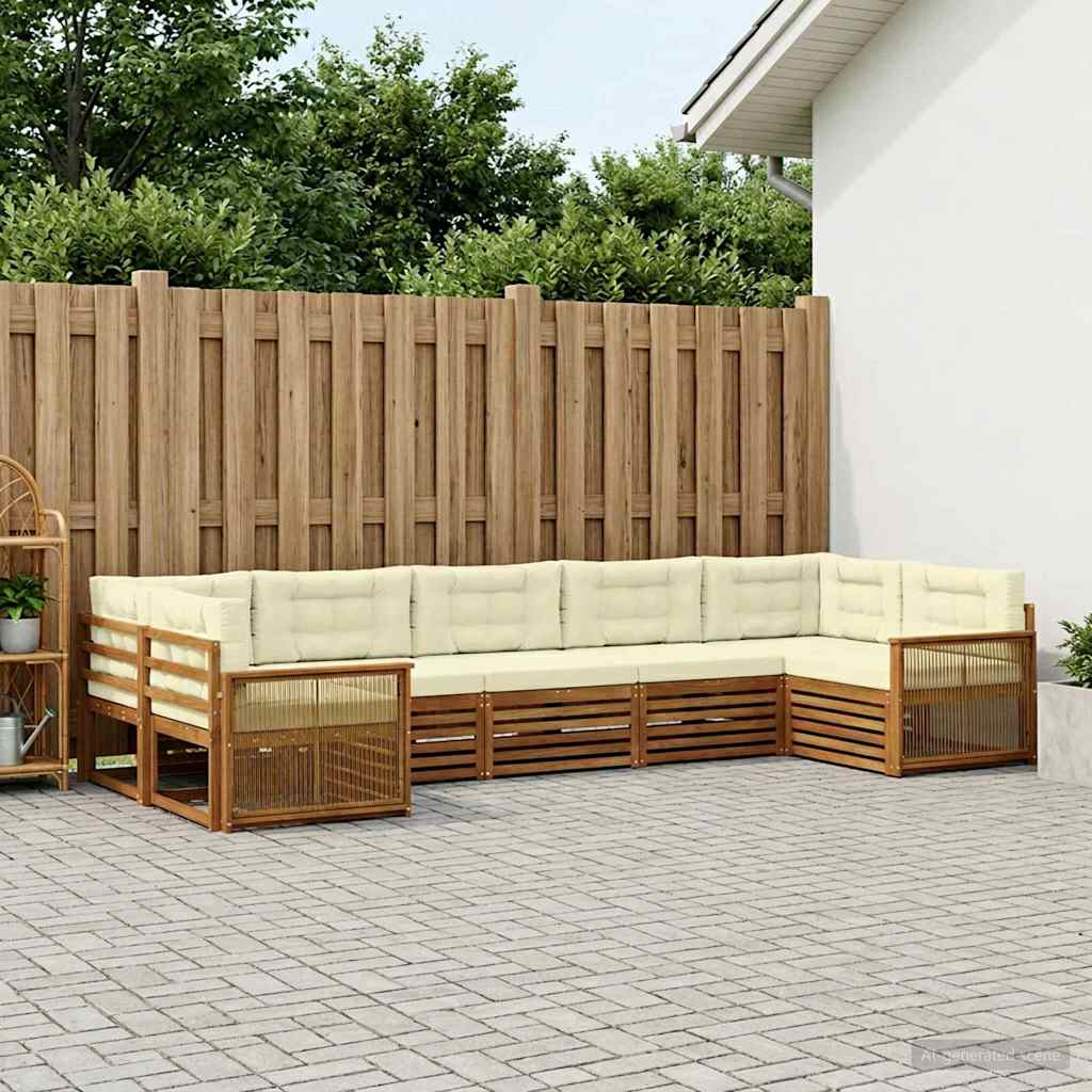 Outdoor-Sofagarnitur mit Kissen 7 pcs Natur und Creme