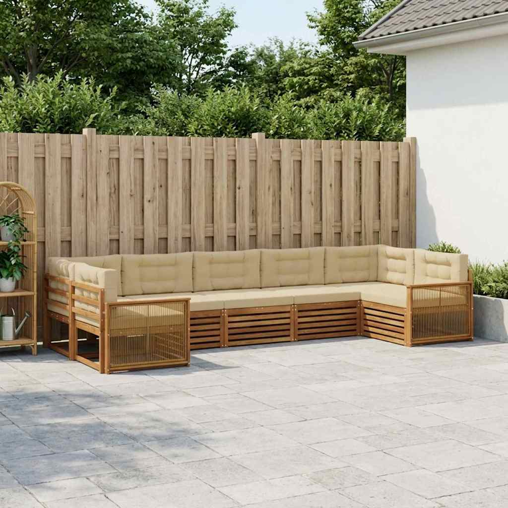 Outdoor-Sofagarnitur mit Kissen 7 pcs Natur und Beige