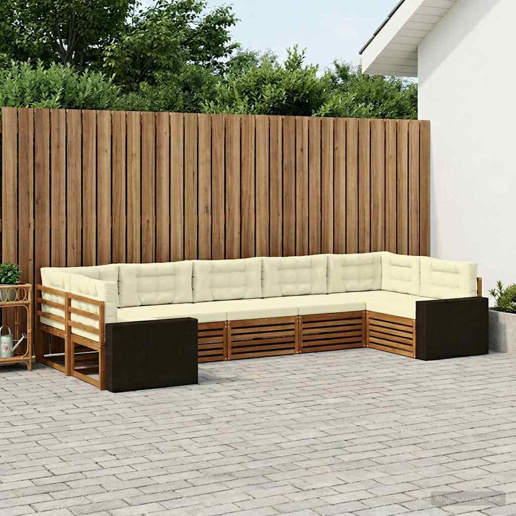 Outdoor-Sofagarnitur 7 stk. Natur und Creme Massivholz Akazie