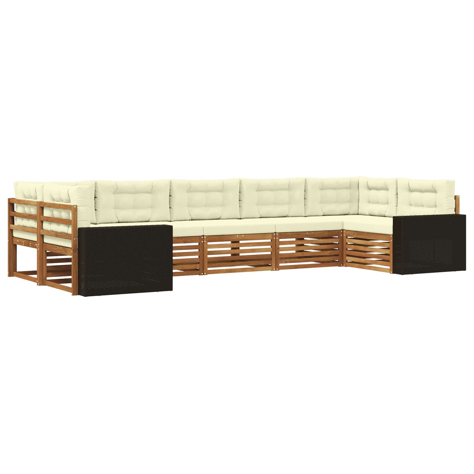 Outdoor-Sofagarnitur 7 stk. Natur und Creme Massivholz Akazie