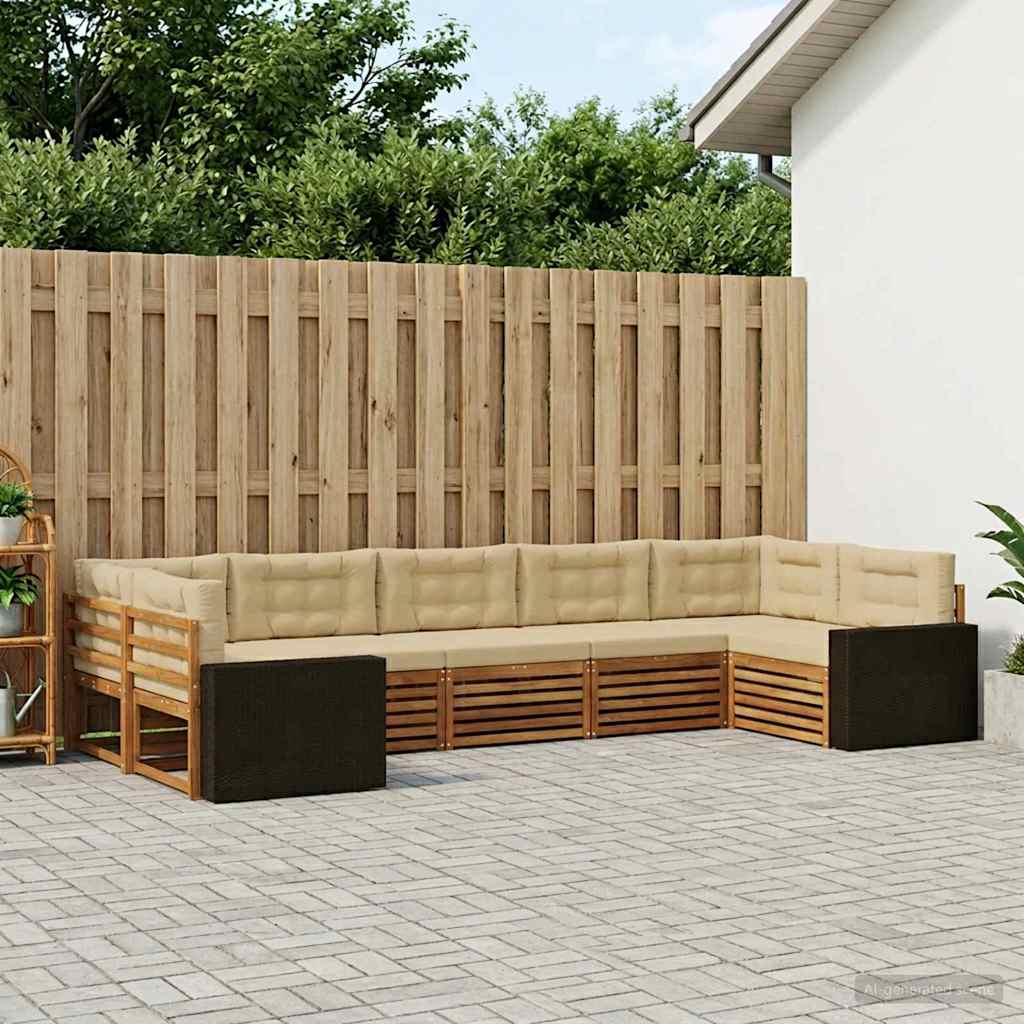 Outdoor-Sofagarnitur 7 pcs Natur und Beige Massivholz Akazie