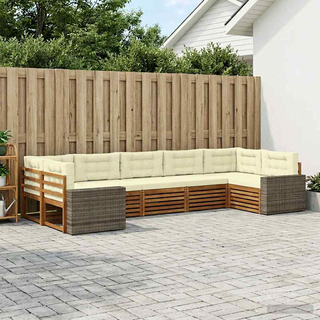 Outdoor-Sofagarnitur 7 stk. Natur und Creme Massivholz Akazie