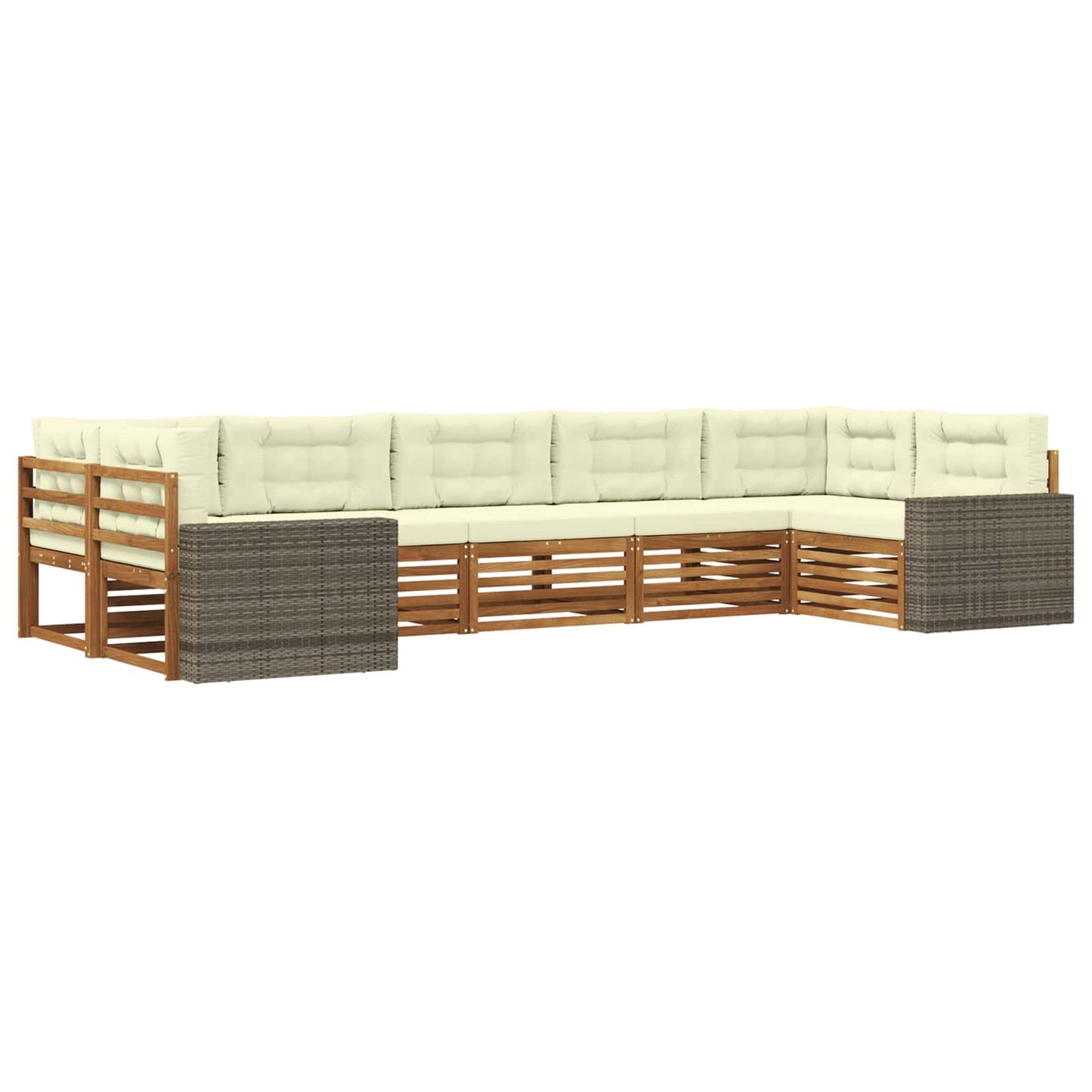 Outdoor-Sofagarnitur 7 stk. Natur und Creme Massivholz Akazie