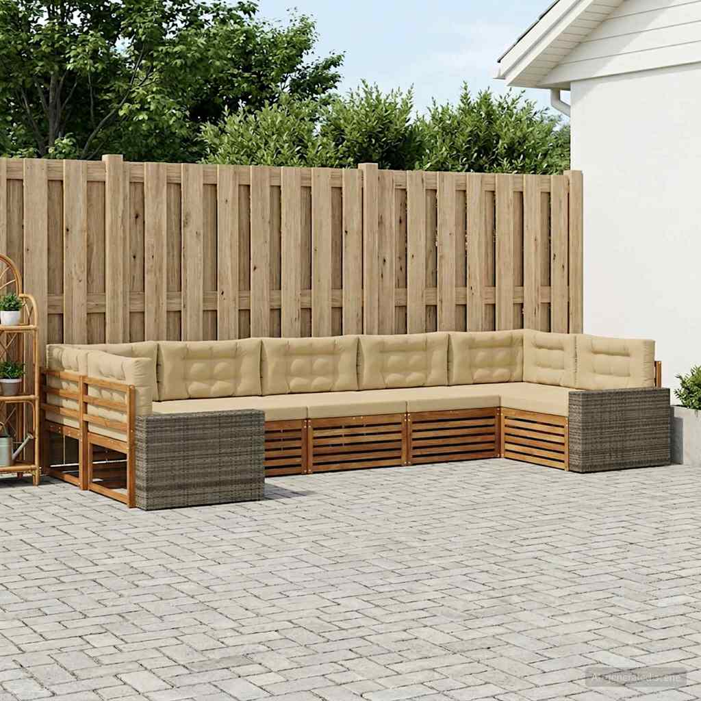 Outdoor-Sofagarnitur mit Kissen 7 pcs Natur und Beige