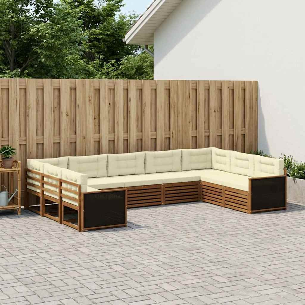 Outdoor-Sofagarnitur 9 stk. Natur und Creme Massivholz Akazie
