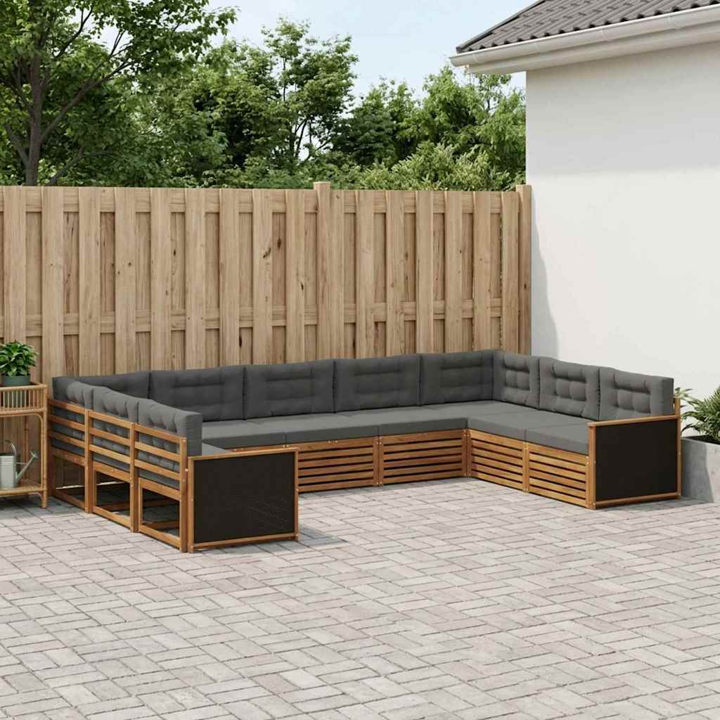 Outdoor-Sofagarnitur 9 stk. Natur und Anthrazit