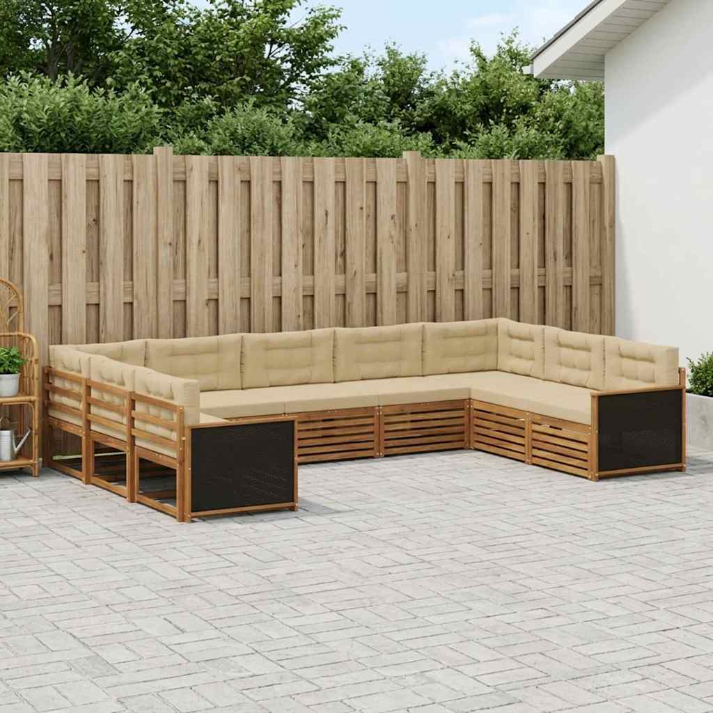 Outdoor-Sofagarnitur 9 stk. Natur und Beige Massivholz Akazie