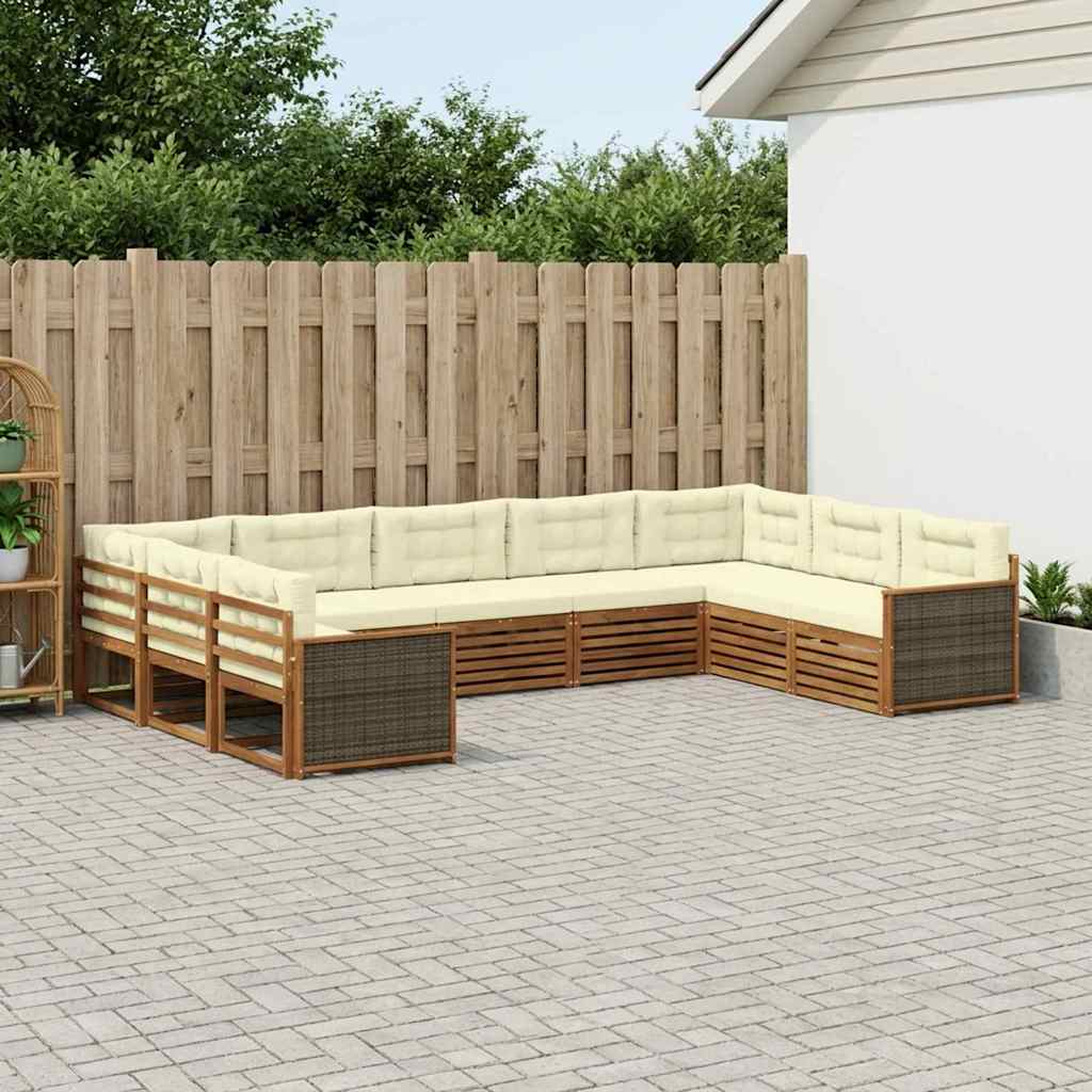 Outdoor-Sofagarnitur 9 stk. Natur und Creme Massivholz Akazie