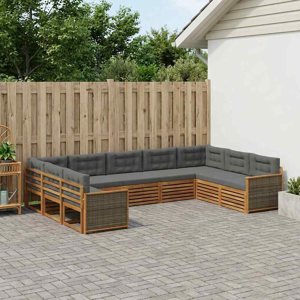 Outdoor-Sofagarnitur 9 stk. Natur und Anthrazit
