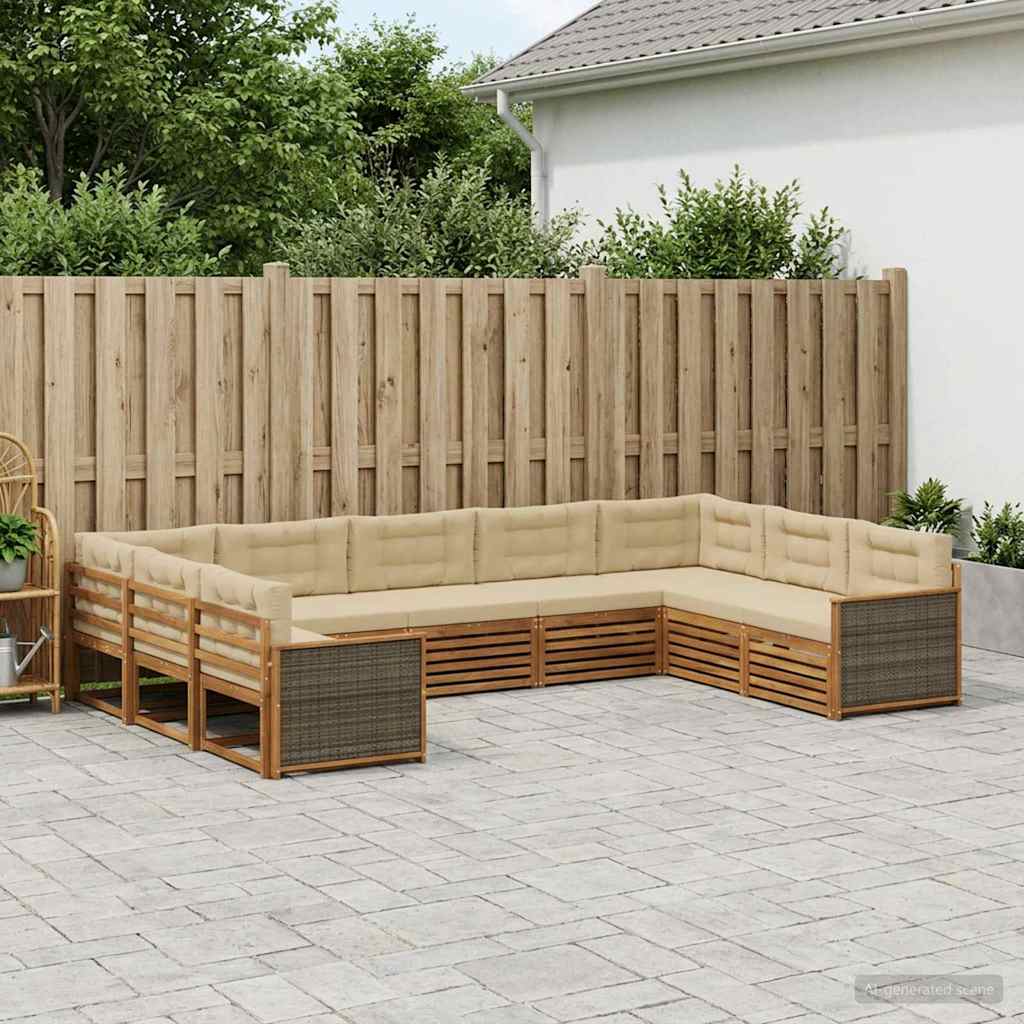 Outdoor-Sofagarnitur 9 stk. Natur und Beige Massivholz Akazie