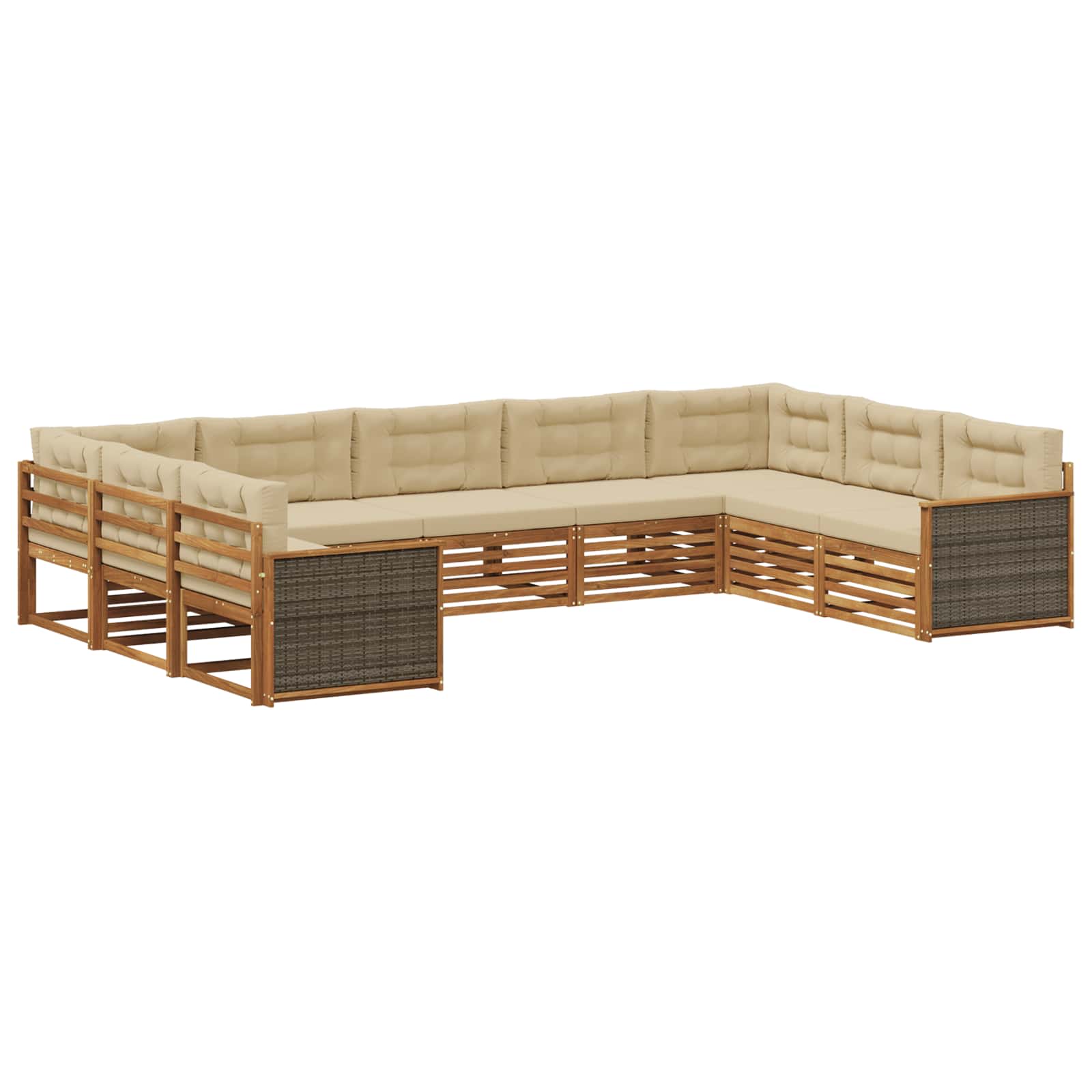 Outdoor-Sofagarnitur 9 stk. Natur und Beige Massivholz Akazie