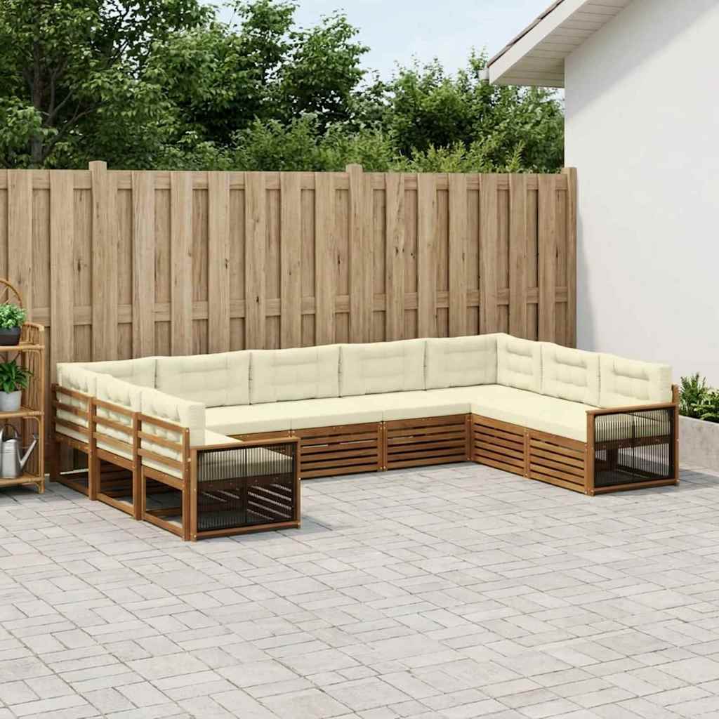 Outdoor-Sofagarnitur 9 stk. Natur und Creme Massivholz Akazie