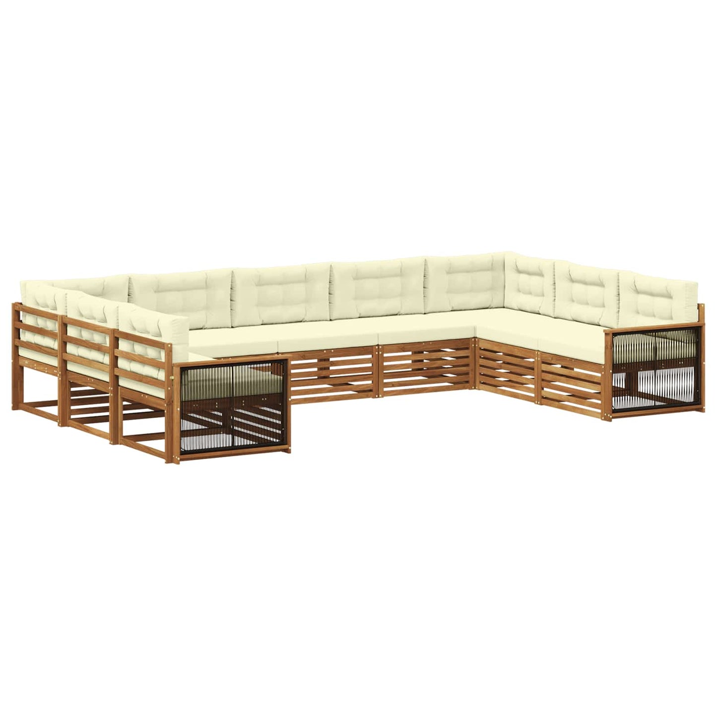 Outdoor-Sofagarnitur 9 stk. Natur und Creme Massivholz Akazie