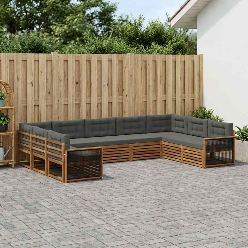 Outdoor-Sofagarnitur 9 stk. Natur und Anthrazit