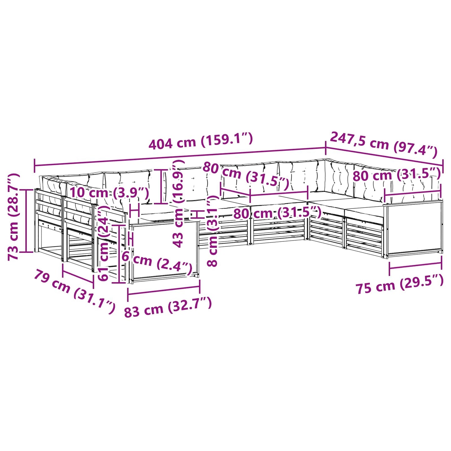 Outdoor-Sofagarnitur 9 stk. Natur und Anthrazit