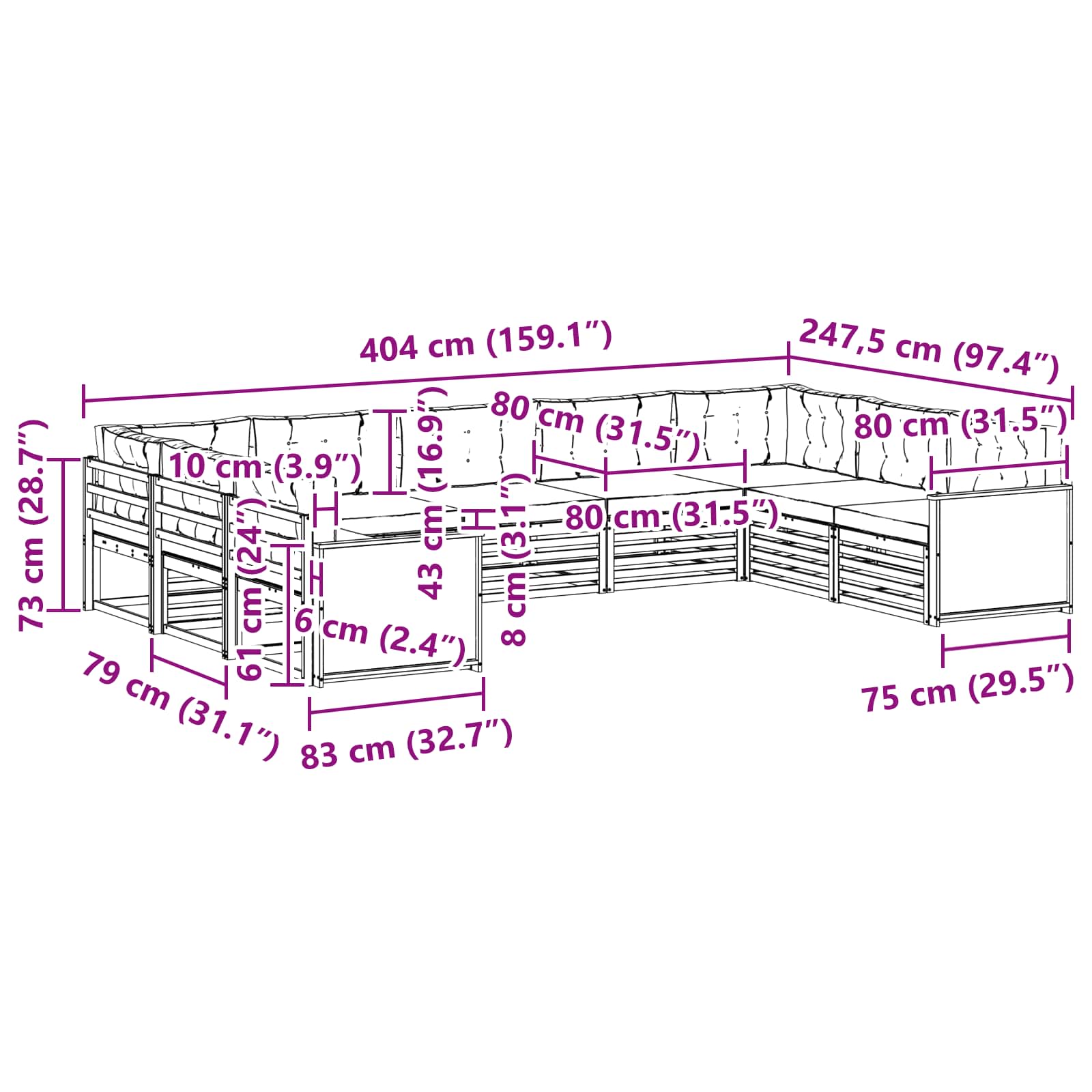 Outdoor-Sofagarnitur 9 stk. Natur und Anthrazit