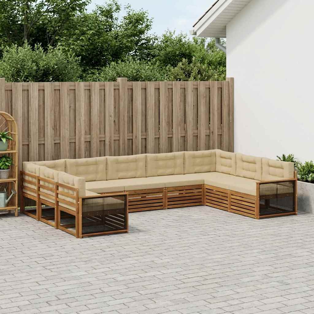 Outdoor-Sofagarnitur 9 stk. Natur und Beige Massivholz Akazie