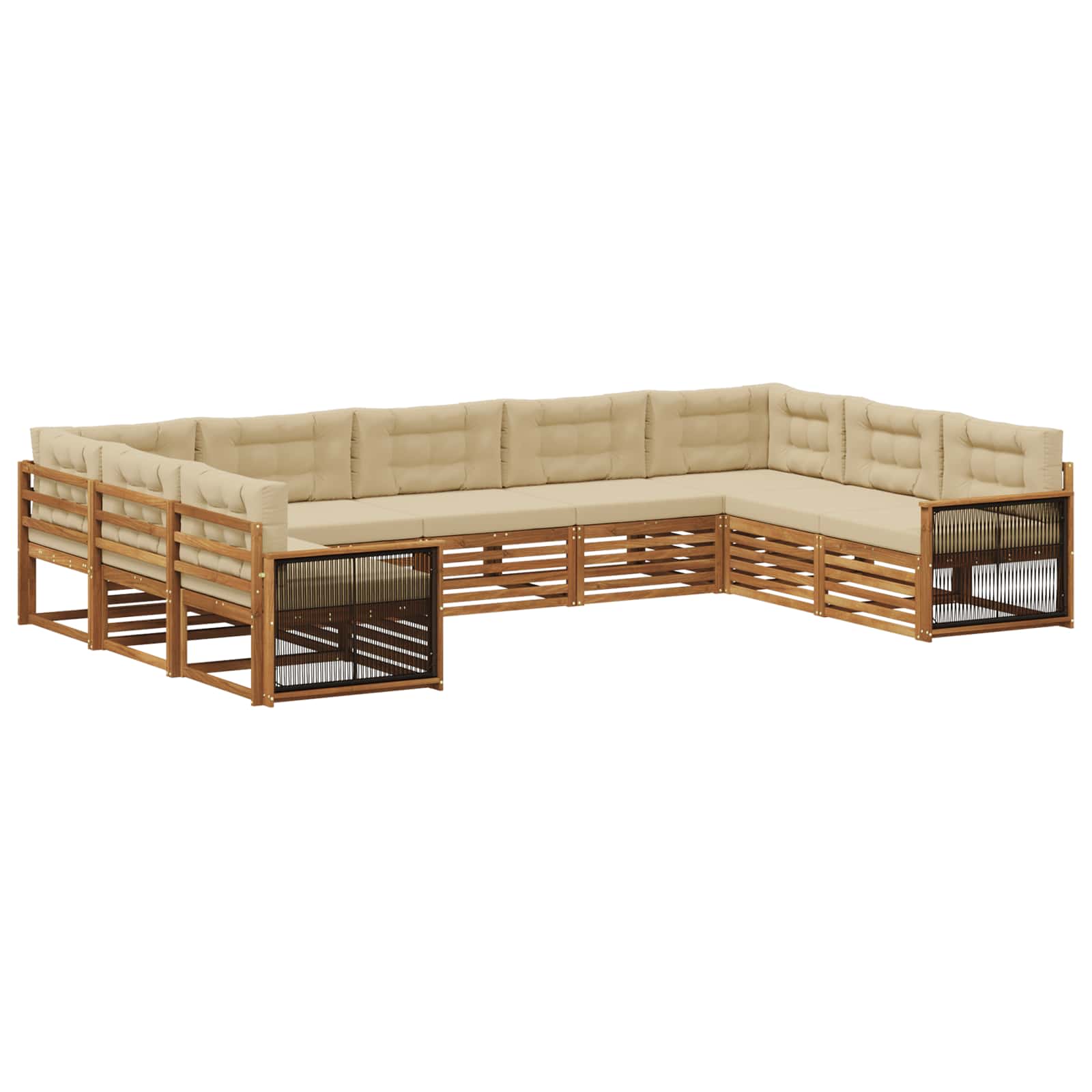 Outdoor-Sofagarnitur 9 stk. Natur und Beige Massivholz Akazie
