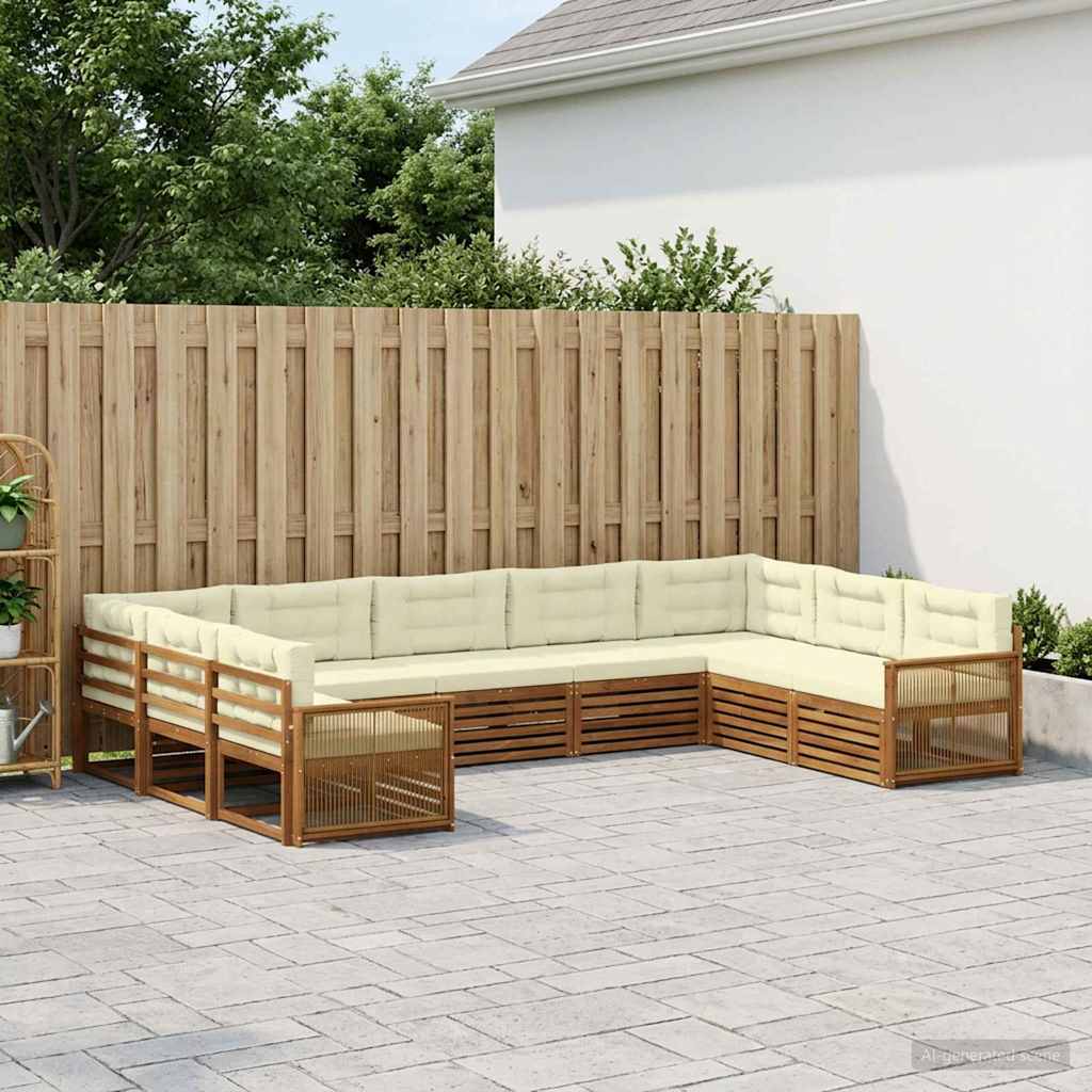Outdoor-Sofagarnitur 9 stk. Natur und Creme Massivholz Akazie