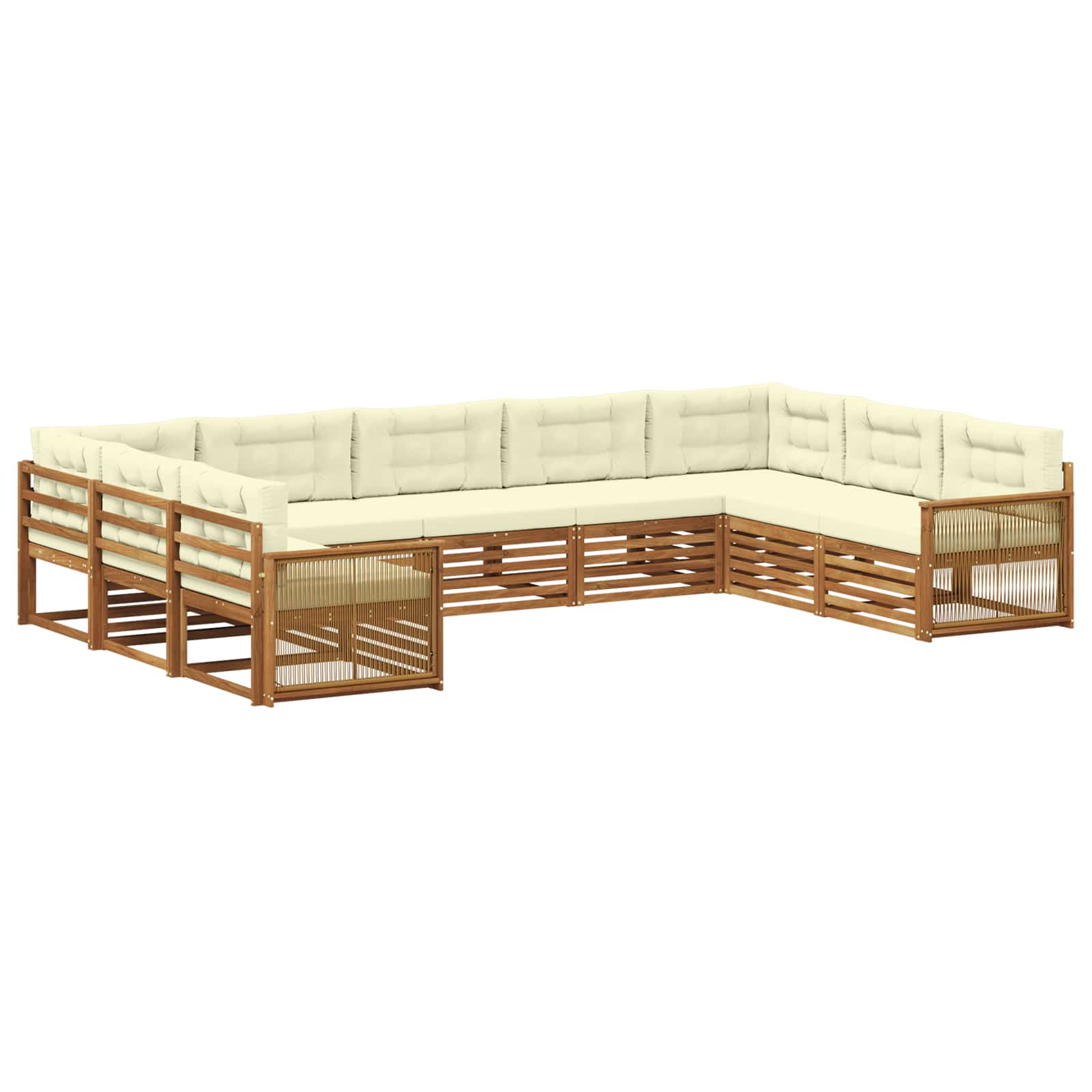 Outdoor-Sofagarnitur 9 stk. Natur und Creme Massivholz Akazie