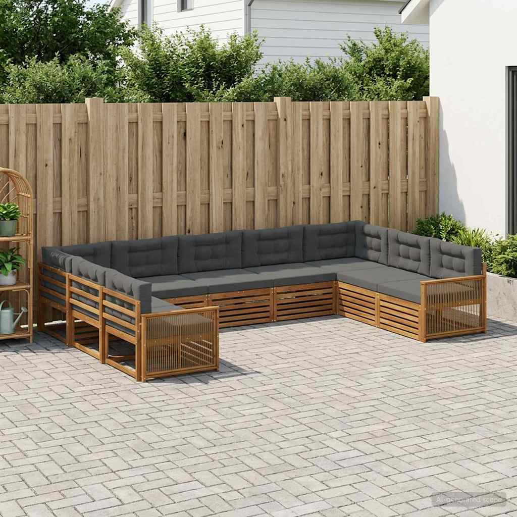 Outdoor-Sofagarnitur 9 stk. Natur und Anthrazit