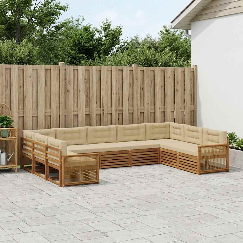 Outdoor-Sofagarnitur 9 stk. Natur und Beige Massivholz Akazie