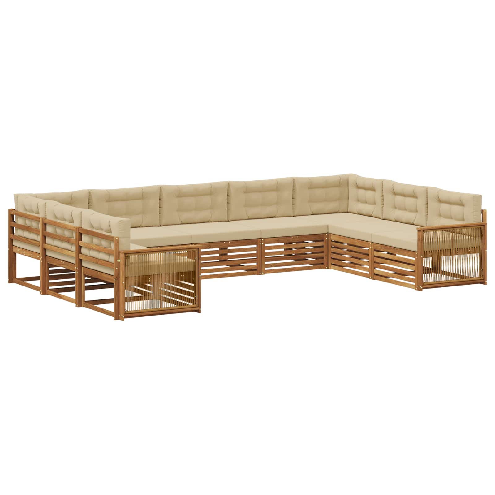 Outdoor-Sofagarnitur 9 stk. Natur und Beige Massivholz Akazie
