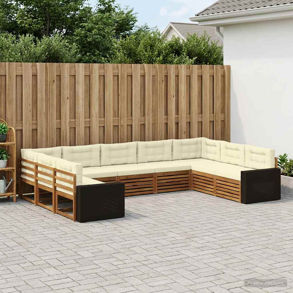 Outdoor-Sofagarnitur 9 stk. Natur und Creme Massivholz Akazie