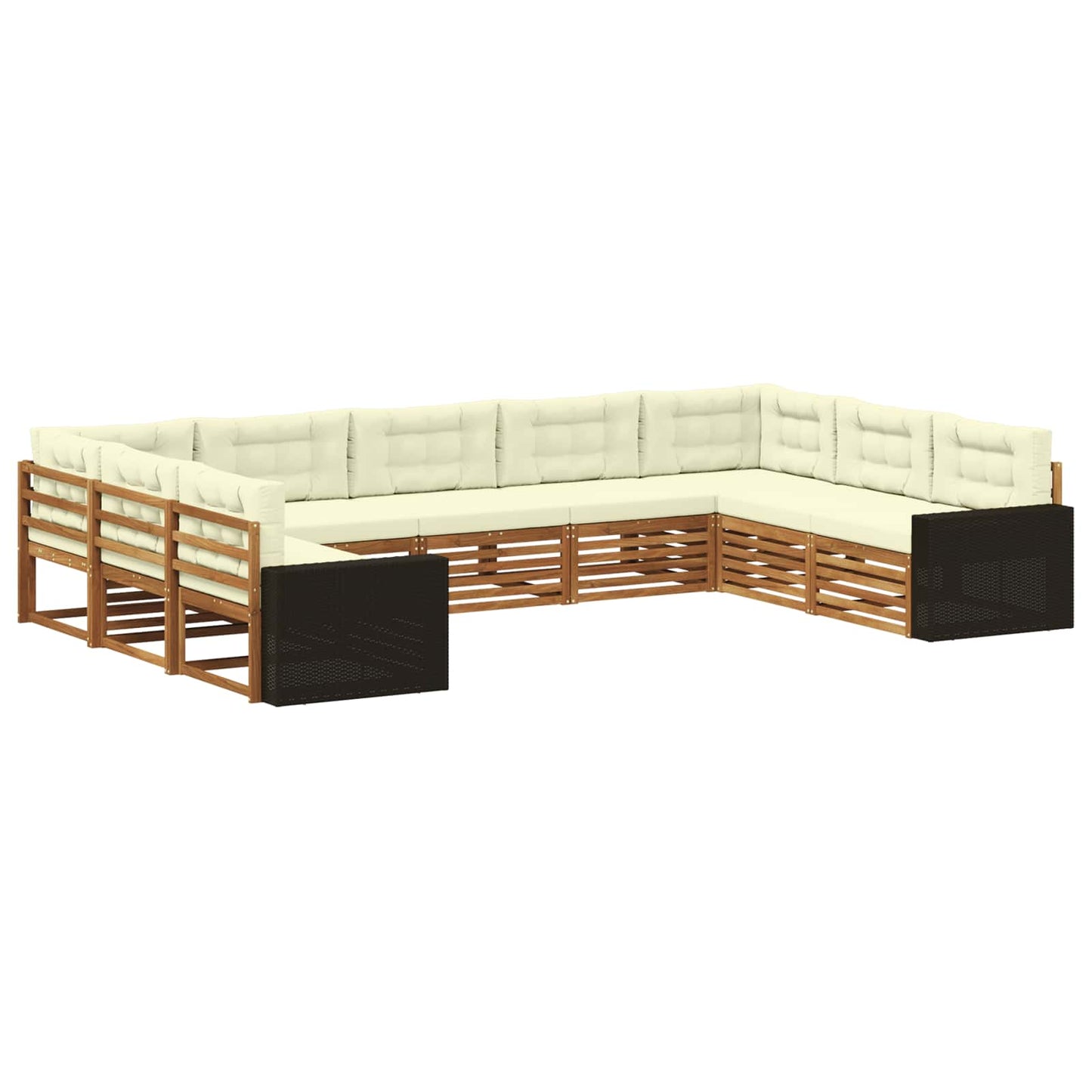 Outdoor-Sofagarnitur 9 stk. Natur und Creme Massivholz Akazie