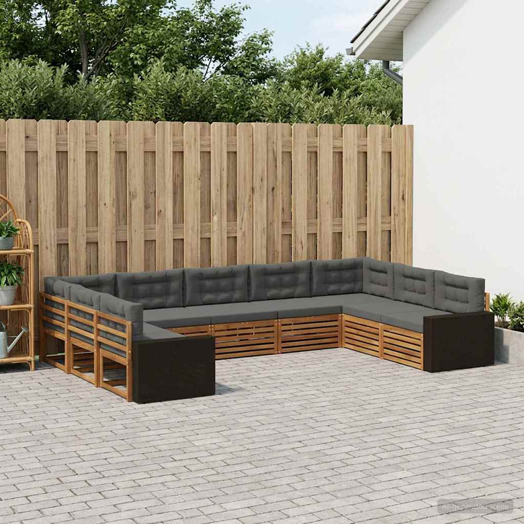Outdoor-Sofagarnitur 9 stk. Natur und Anthrazit