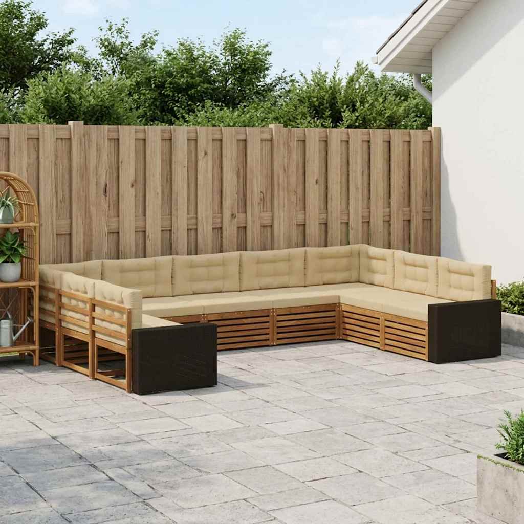 Outdoor-Sofagarnitur 9 stk. Natur und Beige Massivholz Akazie