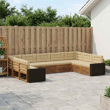 Outdoor-Sofagarnitur 9 stk. Natur und Beige Massivholz Akazie