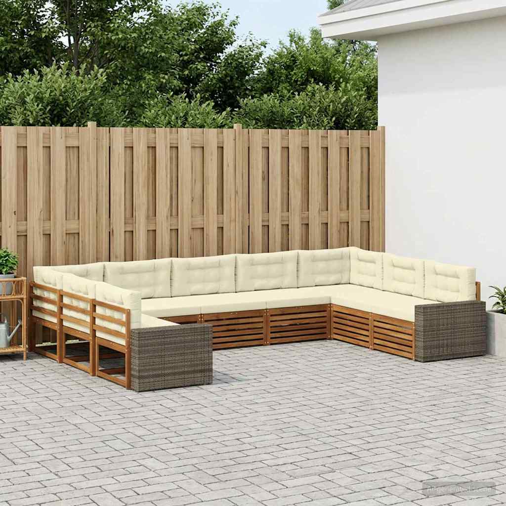Outdoor-Sofagarnitur 9 stk. Natur und Creme Massivholz Akazie