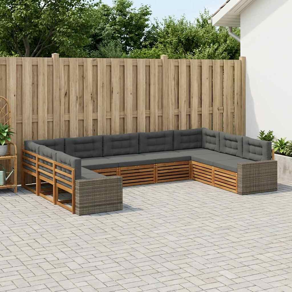 Outdoor-Sofagarnitur 9 stk. Natur und Anthrazit