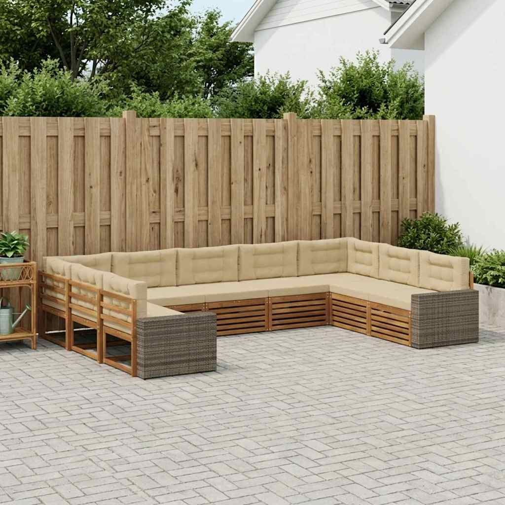 Outdoor-Sofagarnitur 9 stk. Natur und Beige Massivholz Akazie