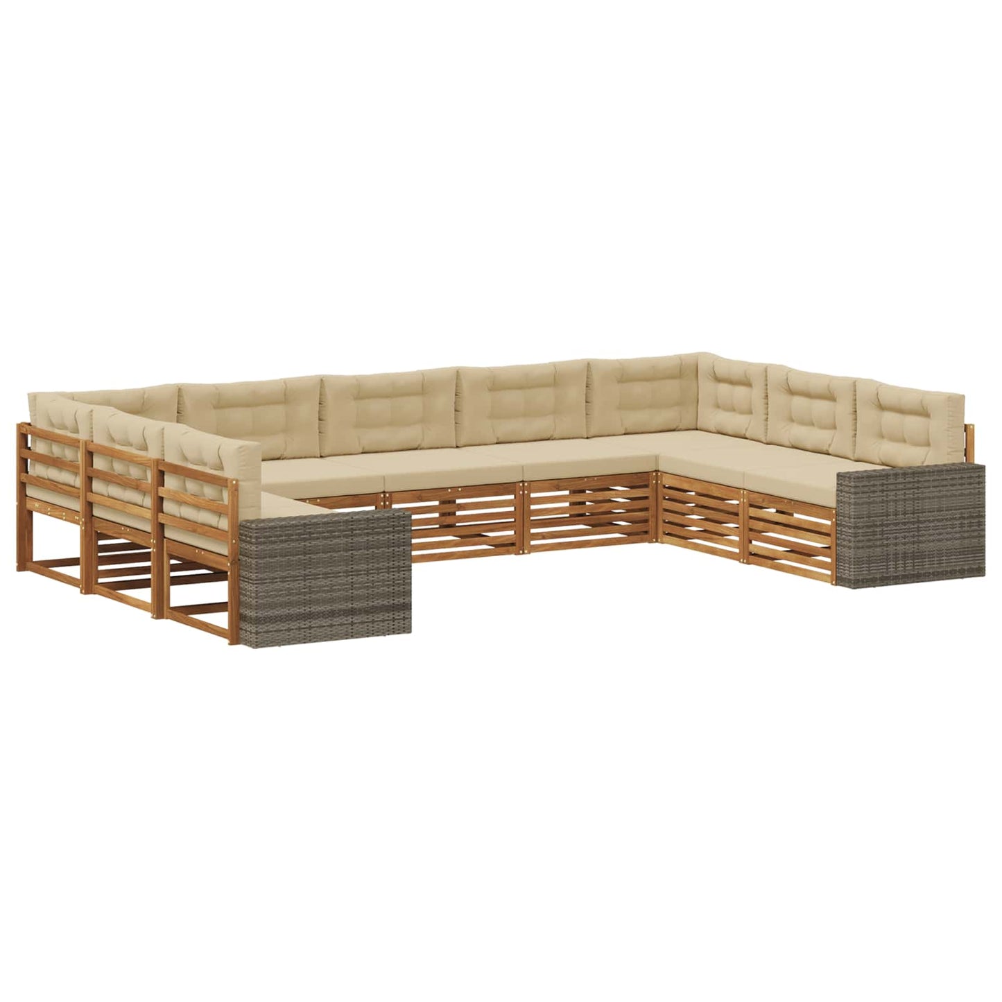 Outdoor-Sofagarnitur 9 stk. Natur und Beige Massivholz Akazie