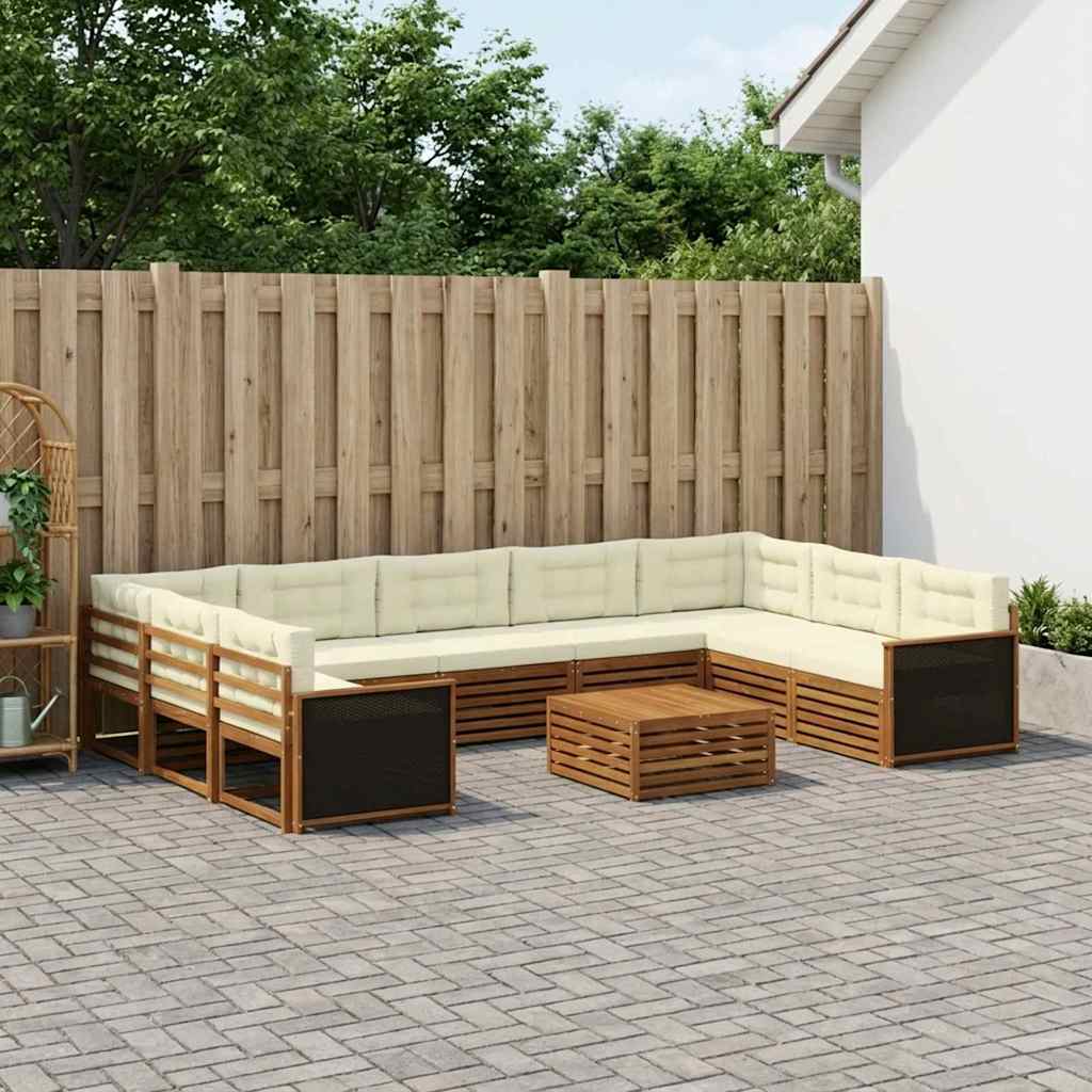 Outdoor-Sofagarnitur 10 stk. Natur und Creme Massivholz Akazie