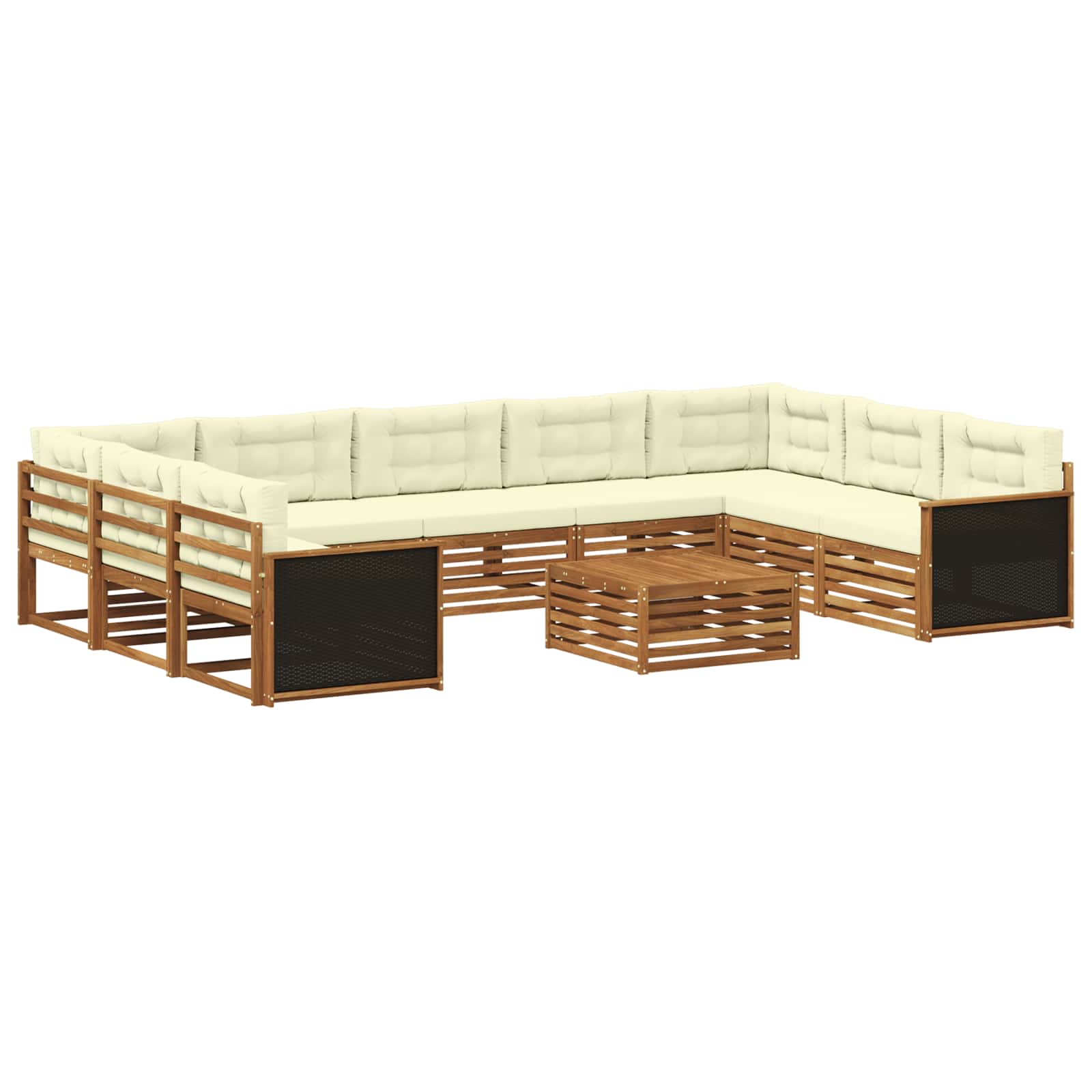 Outdoor-Sofagarnitur 10 stk. Natur und Creme Massivholz Akazie