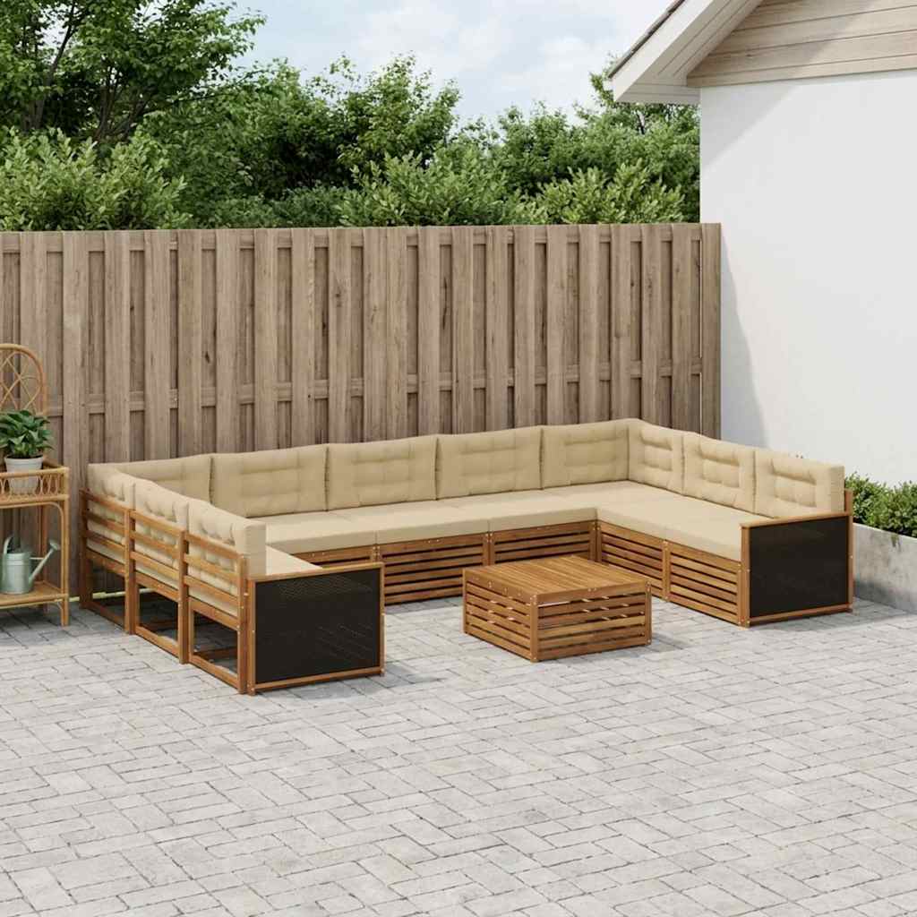 Outdoor-Sofagarnitur 10 stk. Natur und Beige Massivholz Akazie