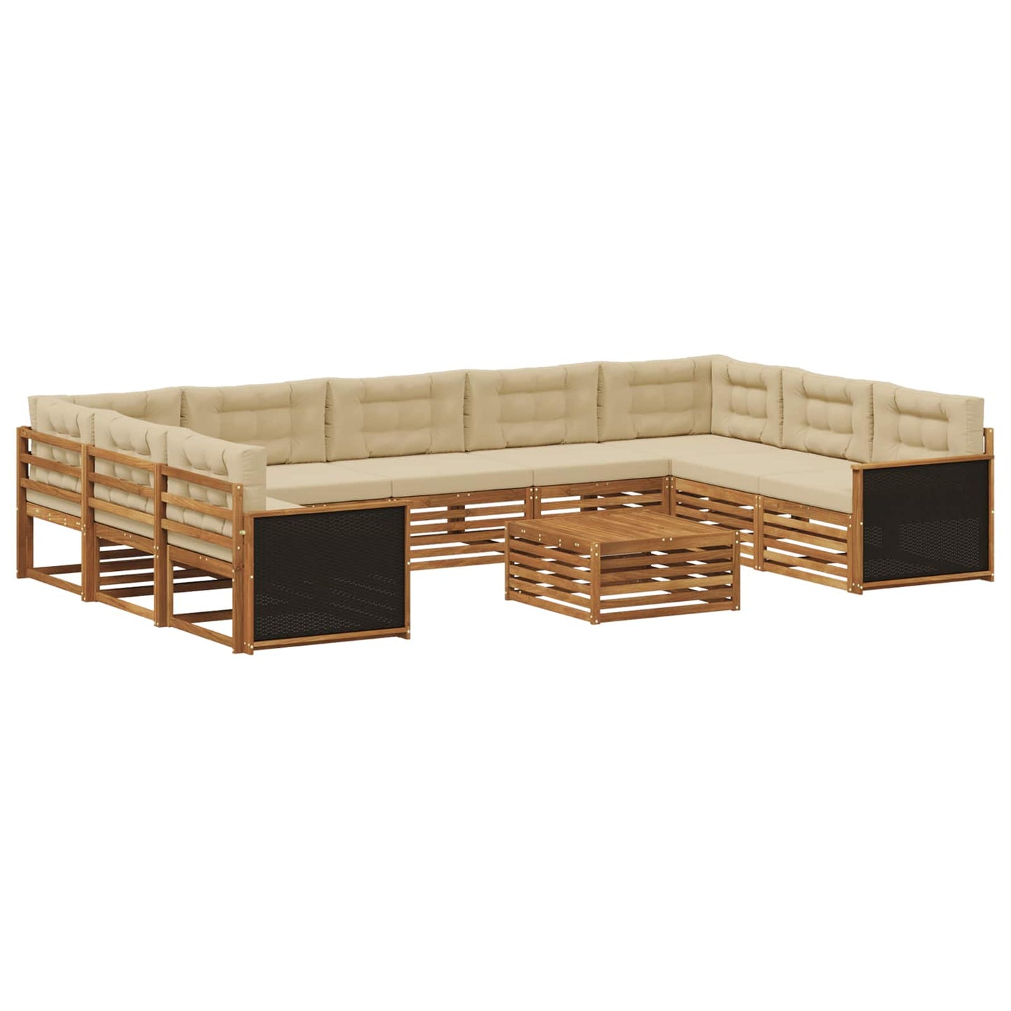 Outdoor-Sofagarnitur 10 stk. Natur und Beige Massivholz Akazie