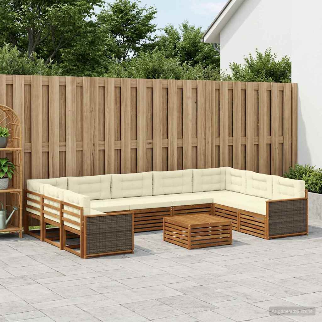 Outdoor-Sofagarnitur 10 stk. Natur und Creme Massivholz Akazie