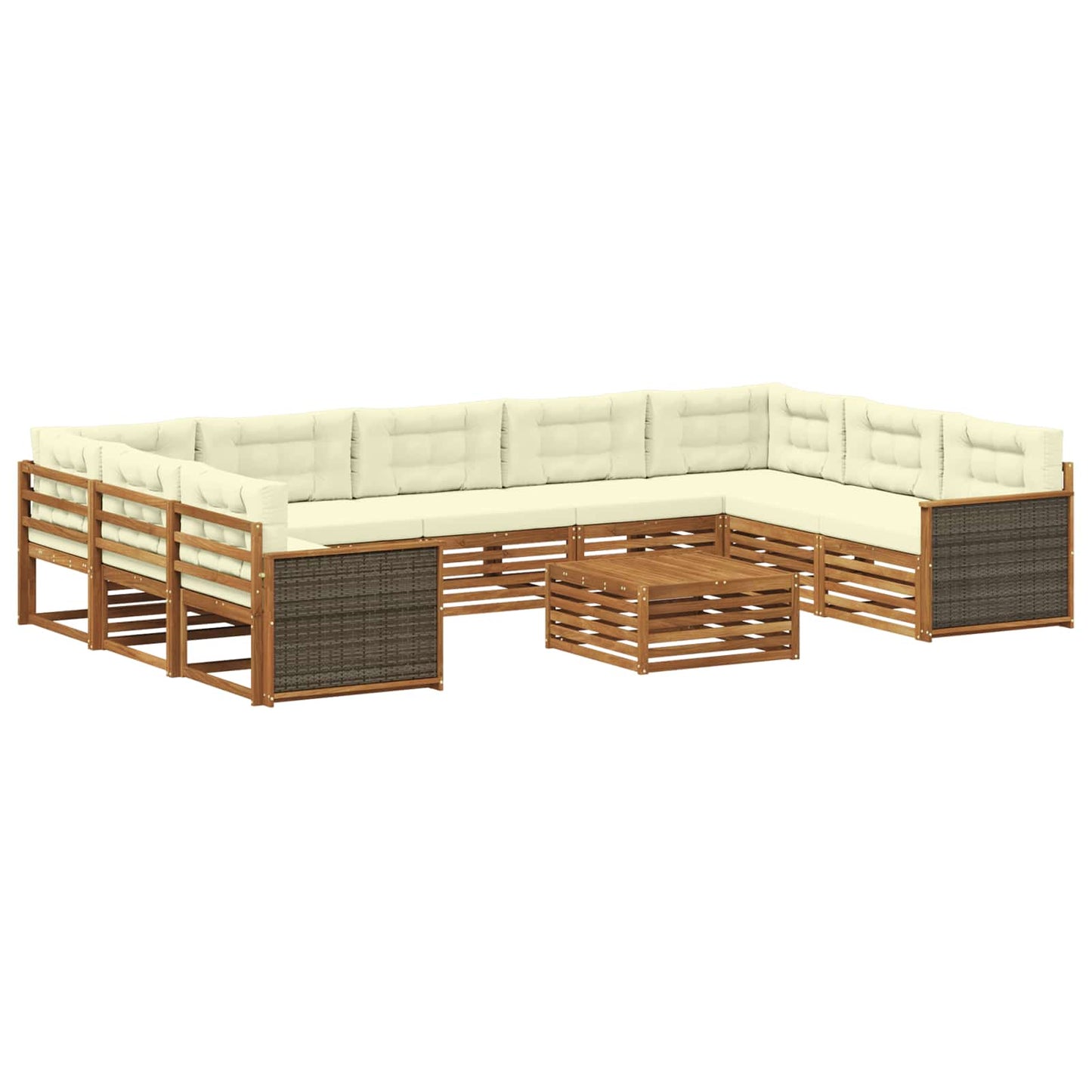 Outdoor-Sofagarnitur 10 stk. Natur und Creme Massivholz Akazie