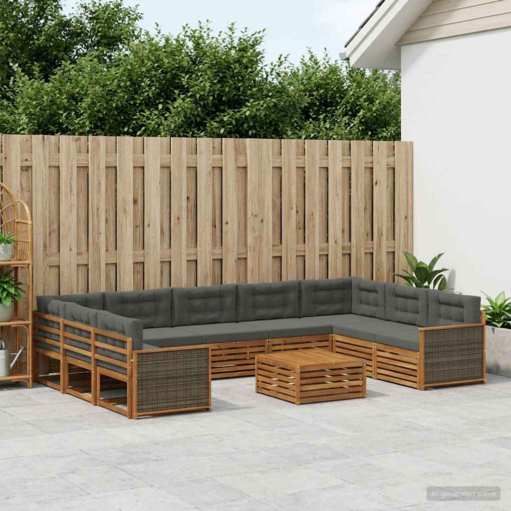 Outdoor-Sofagarnitur 10 stk. Natur und Anthrazit