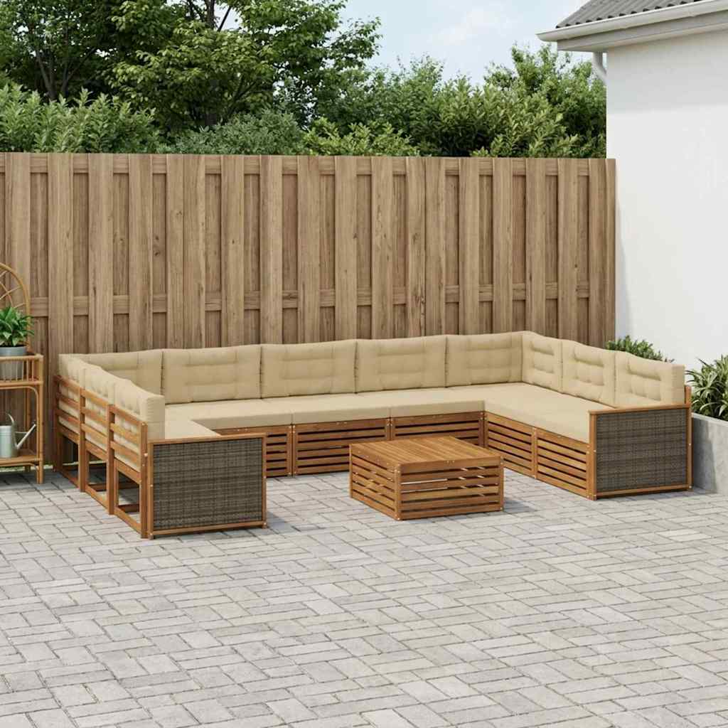 Outdoor-Sofagarnitur 10 stk. Natur und Beige Massivholz Akazie