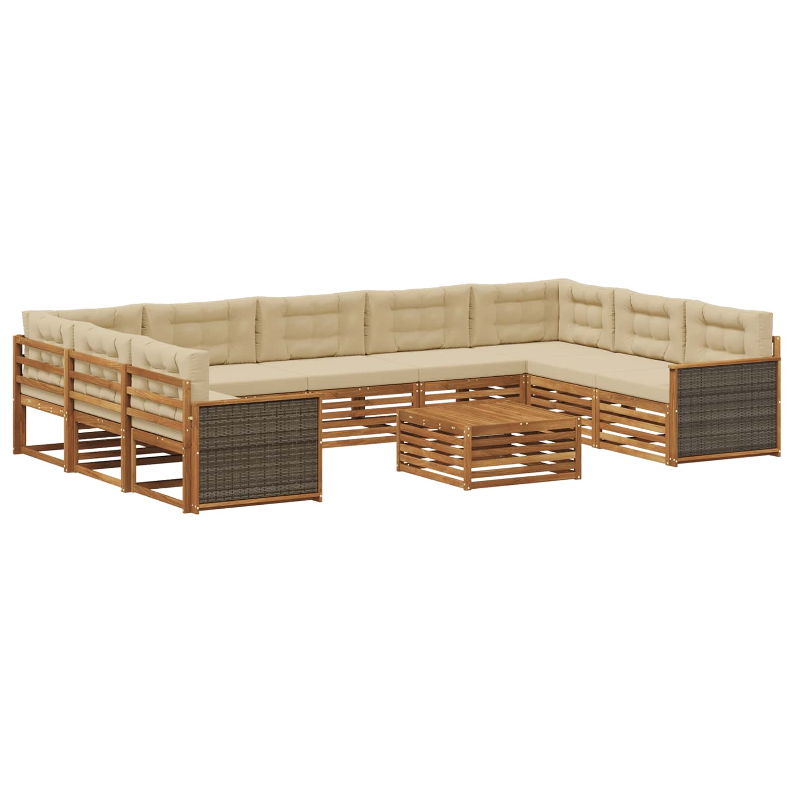 Outdoor-Sofagarnitur 10 stk. Natur und Beige Massivholz Akazie